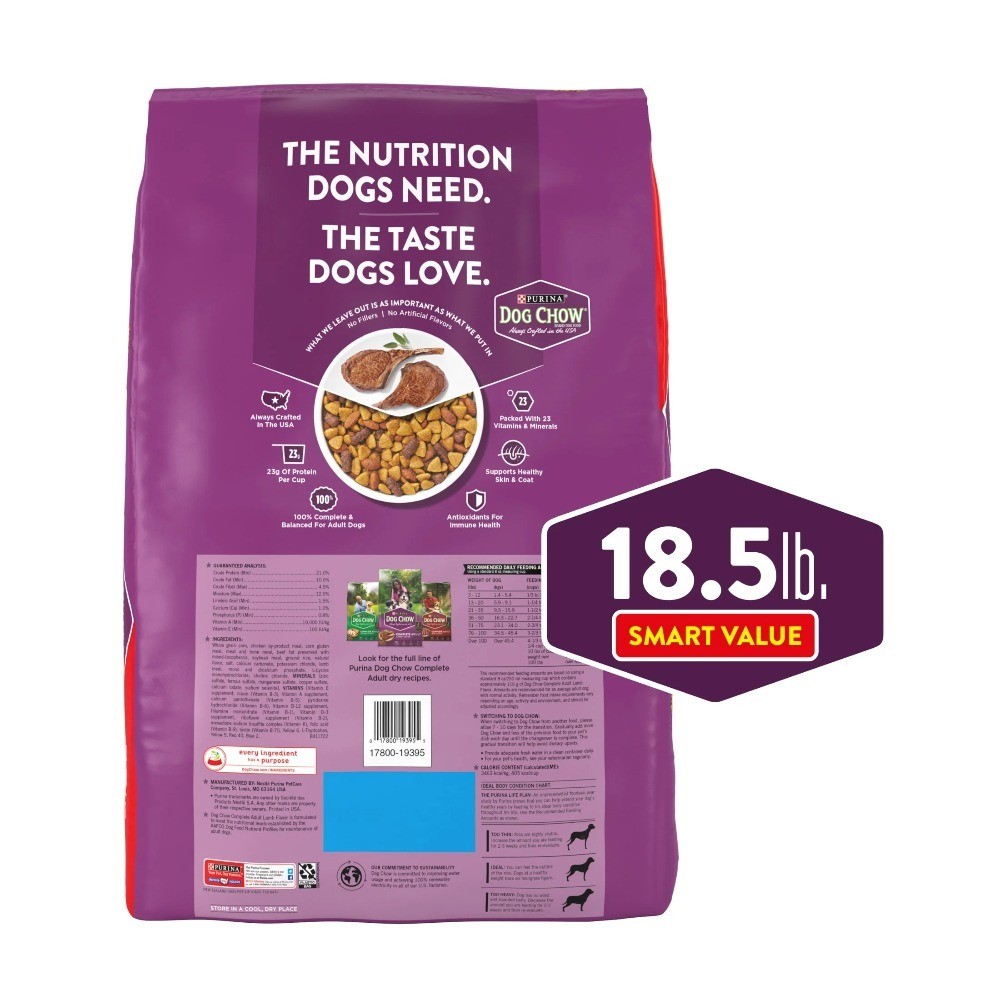 High Protein Dry Dog Food for Adult Dogs with Lamb Flavor, 18.5 lb Bag