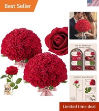 100PCS Roses Artificial Flowers with Realistic Foliage, 20" Overall Length, B...