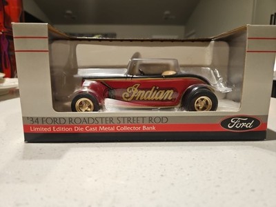 Ford '34 Roadster Street Rod Indian Cycle Die Cast Metal Bank Liberty Classics