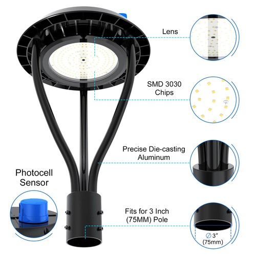 60W Led Post Top Light with Photocell,Outdoor Garden Yard Road Parking lot Light - Picture 5 of 13
