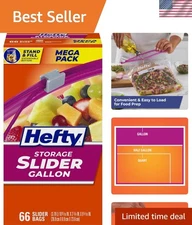 Slider Kitchen Storage Bags, Gallon Size - Easy Use & Freshness Seal, 66 Count