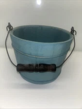 Antique PRIMITIVE Small Blue PAINT Wood Berry Bucket/Pail w/handle Folk Art