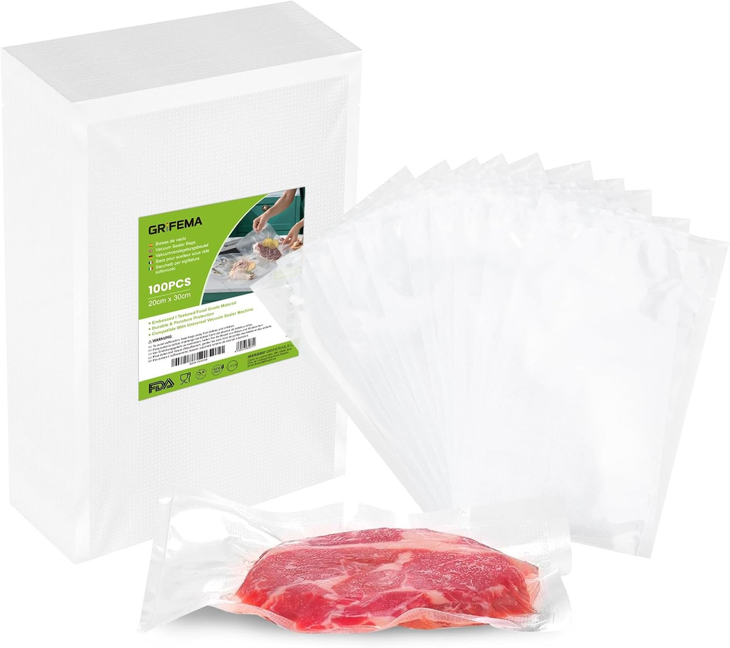 100 Sacchetti Sottovuoto 20x30 cm GH80 per Sous Vide e Congelatore