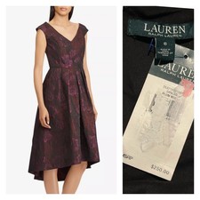 NWT Lauren Ralph Lauren Women's Metallic Jacquard Dress High Low Dress / 6 ^