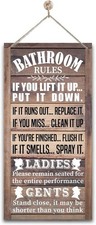 Rustic Bathroom Wood Wall Decor Sign - Funny Hanging Toilet Signs and Prints