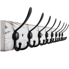 Kuhome 32.2'' Large Coat Rack Wall Mount Coat Hooks with 8 Metal Black Triple...