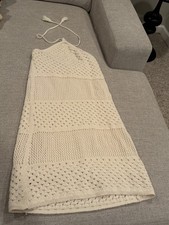 Old Navy Halter Dress Women's XS Cream Crochet Knit Tie-Neck Lined Boho Beachy