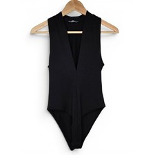 Zara Womens Black Bodysuit Deep Plunge V Neck Snap Crotch M