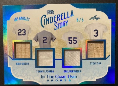 2022 Lead ITG Used Gibson / Lasorda / Hershiser / Sax Jersey/Bat 5/5 LA Dodgers