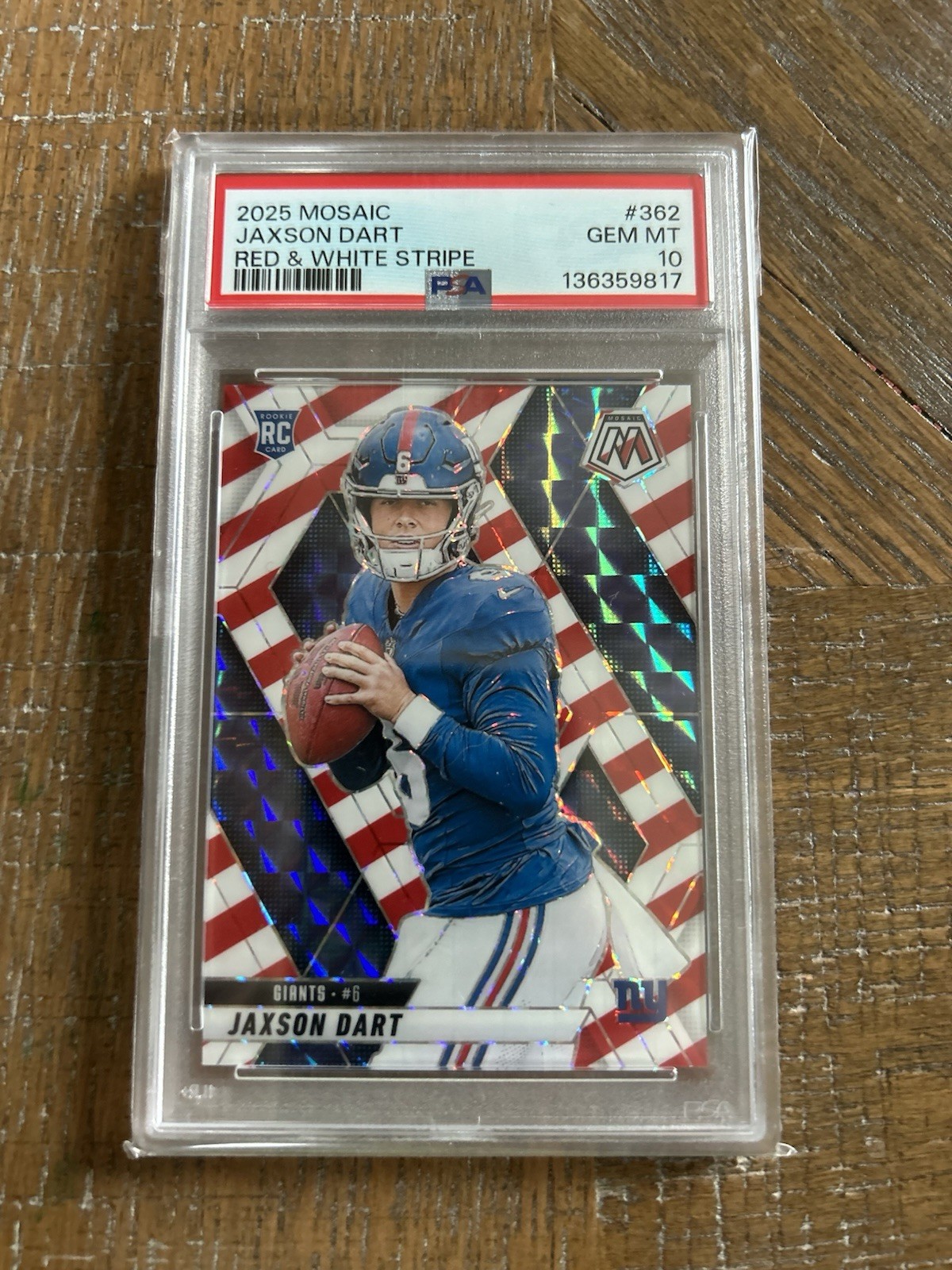 2025 Mosaic Jaxson Dart Red & White Stripe Rookie #362 PSA 10