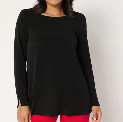 Susan Graver Size 1XP Petite Black Modern Essentials Liquid Knit Tunic