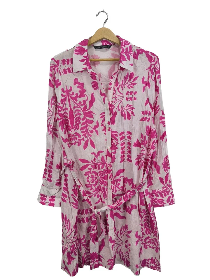ZARA Robe chemisier Dames Robe T EU 42 blanc-rose style décontracté - Photo 1/4