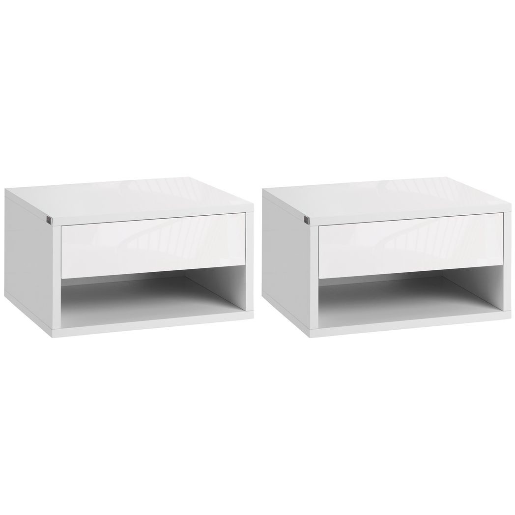 HOMCOM Floating Bedside Table Set of 2 Wall Mounted Nightstand W/ Drawer White