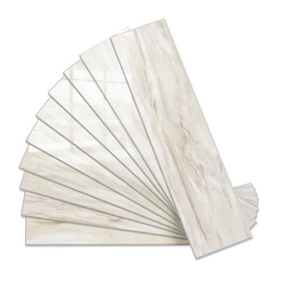 40-Piece Glossy Eurasian Wood Grain Peel and Stick Backsplash Wall Tiles with...
