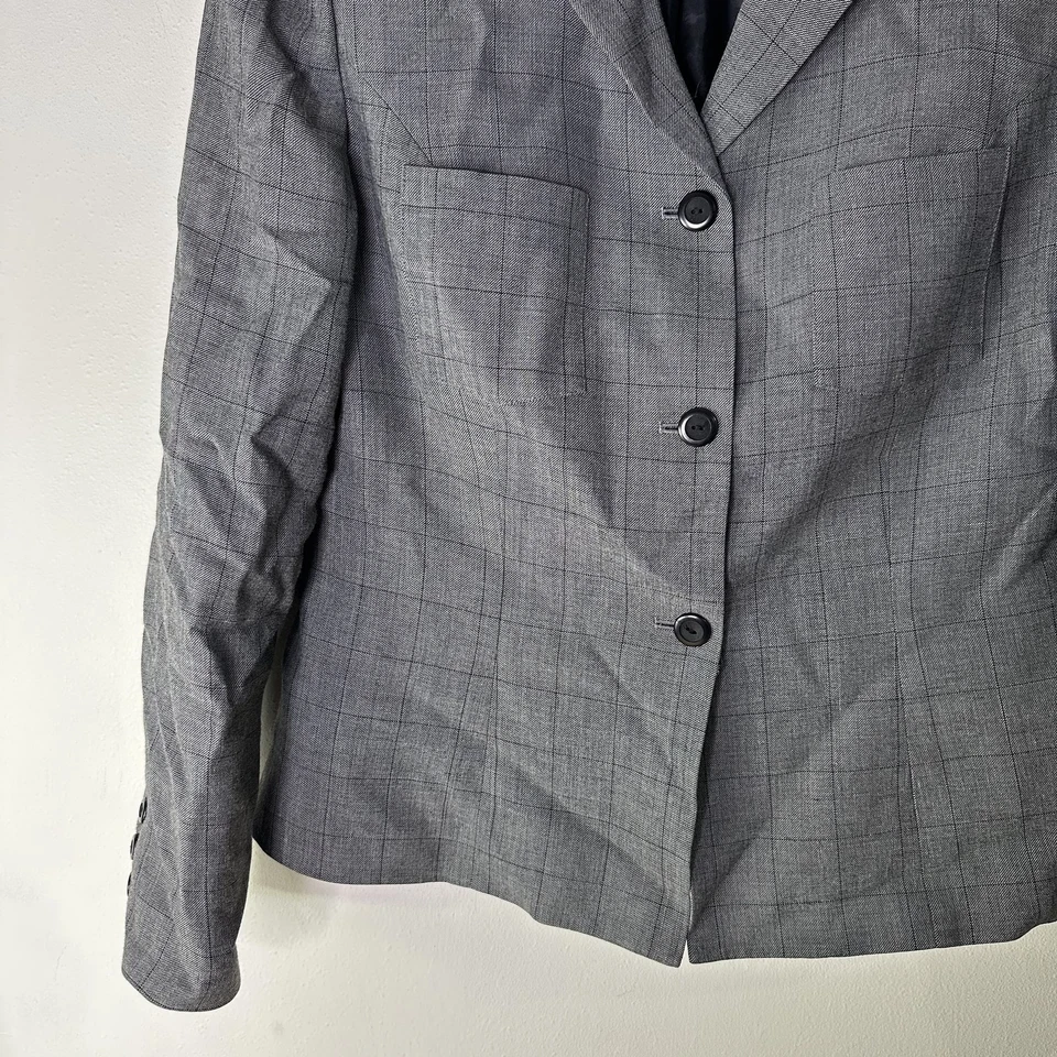 Blazer Caslon Mujer Talla 10 Gris Mezcla de Lana a Cuadros Tres Botones Chaqueta de Carrera Foto 3 de 4