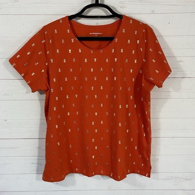 Allison Daley Womens Pineapple Print Short Sleeve Tee Plus 2X Orange Cotton Blnd