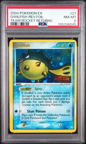 2004 POKEMON EX TEAM ROCKET RETURNS #27 QWILFISH-REVERSE FOIL PSA 8