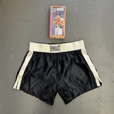 Vintage Everlast Boxing Trunks XXL? White Black Satin Shorts Adult Made in USA