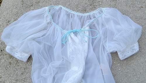 Conjunto de Camisón y Bata Babydoll Peignoir Peignoir de Encaje Gasa Transparente Años 60 De Colección - Imagen 9 de 12