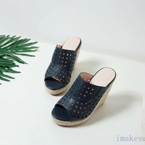 Women's Hollow Out Mesh Slingbacks Wedge Heels Platform Open Toe Slipper Sandals - Picture 15 of 17
