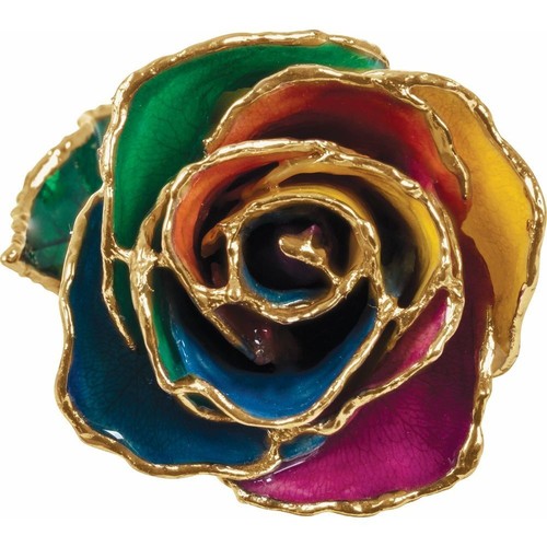 24k Gold Dipped Rainbow Lacquer Real Rose Valentine's Day Holiday Gift - Picture 2 of 5