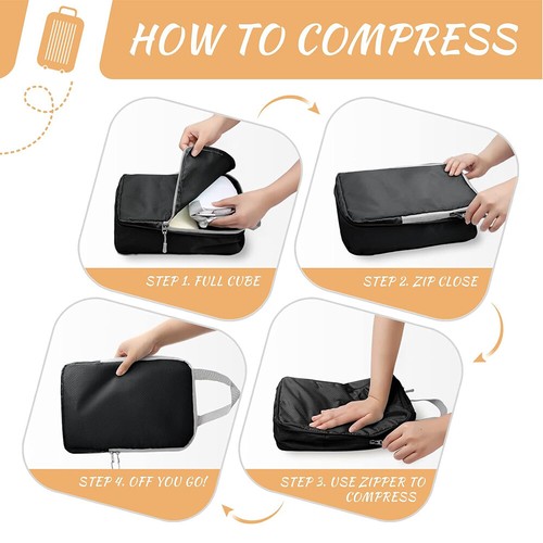 4 Set Compression Bags Organiser Suitcases Packing Cubes Travel Storage Luggage - Picture 18 of 25