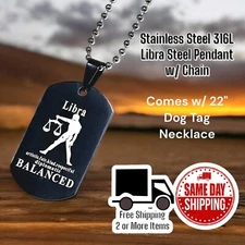 Stainless Steel 316L Libra Dog Tag Pendant w/ 22" Dog Tag Necklace