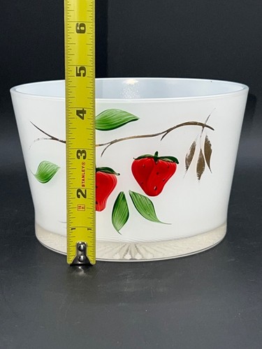 Hand-Painted Bartlett Collins Frosted Glass Bowl With Strawberry Design & Starbu - Picture 7 of 8