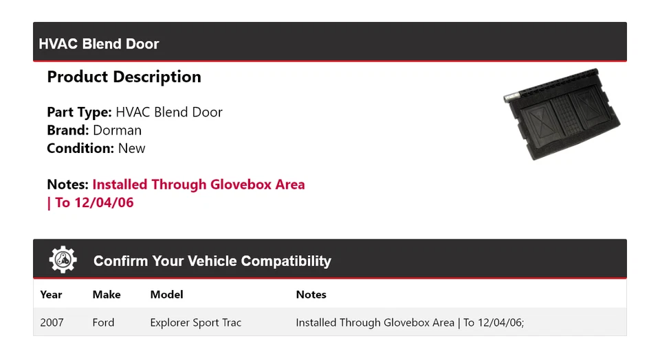 Ford Explorer Sport Trac Dorman 2007 puerta mezclada HVAC Foto 2 de 4