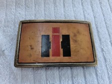 Vintage International Harvester IH Leather Front Brass Belt Buckle RARE
