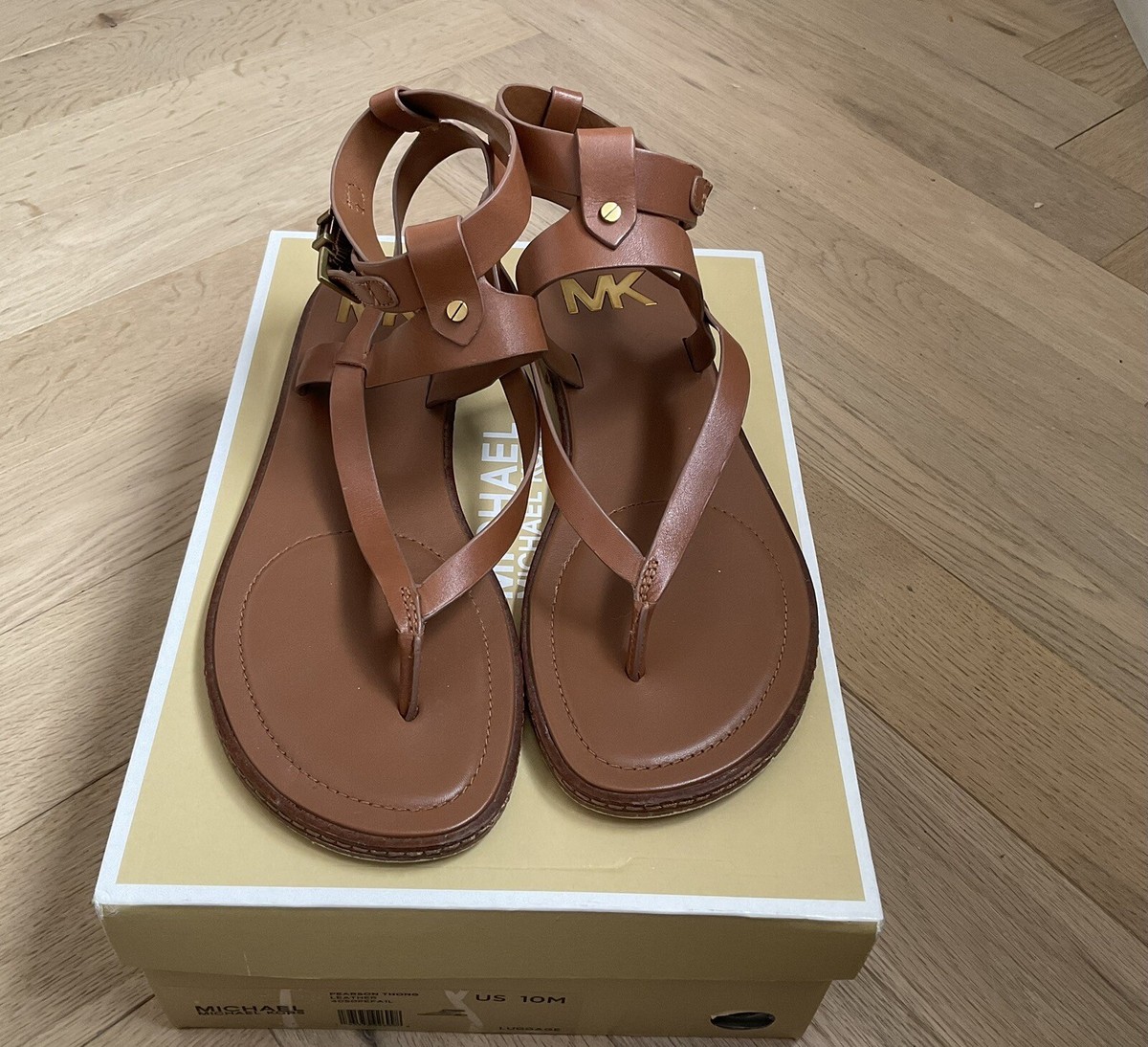 Genuine Michael Kors Pearson Tan Leather Thong Ankle Strap Sandals Size 7 |  eBay