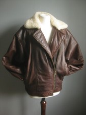 Leather Flying Jacket 10 12 14 Aviator Coat Sheepskin Type Collar Relaxed Real