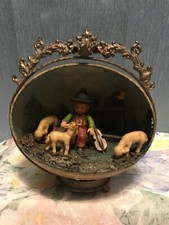 RARE EXQUISITE ANTIQUE OSTRICH EGG BAVARIAN DIORAMA INTRICATE BRASS STAND