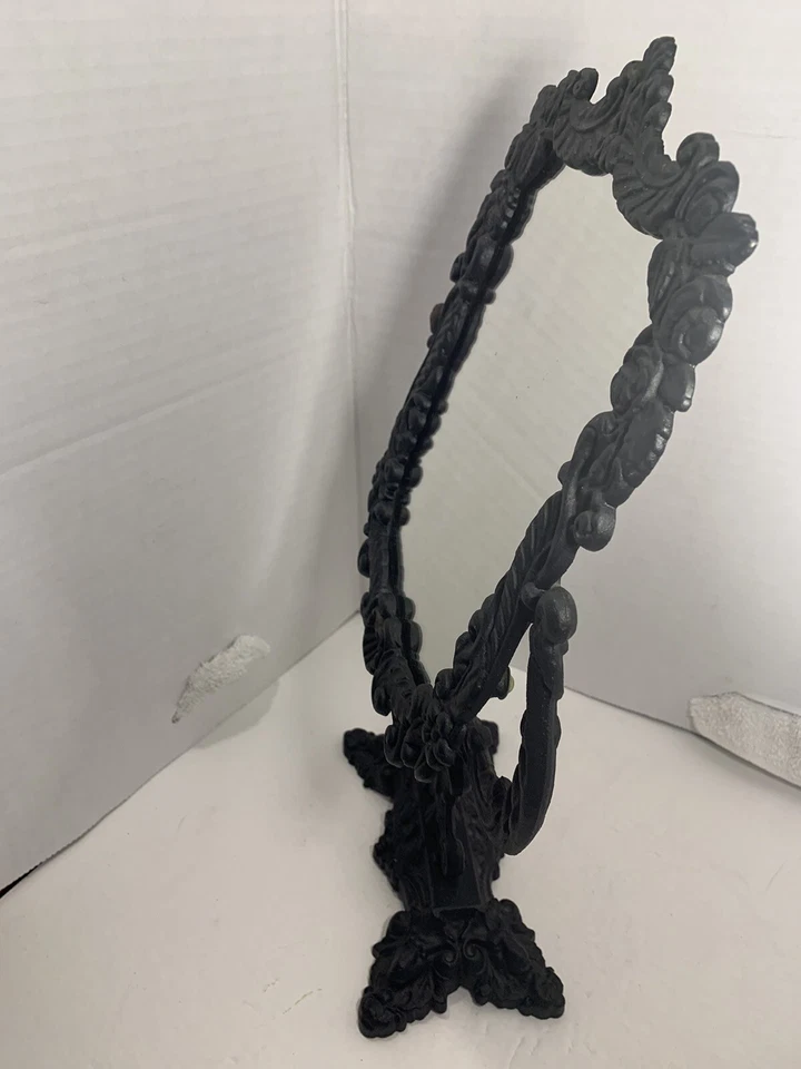 Clearance ATQ Victorian Vanity Table Mirror Ornate Cast Iron Floral Vtg English - Image 4 of 4