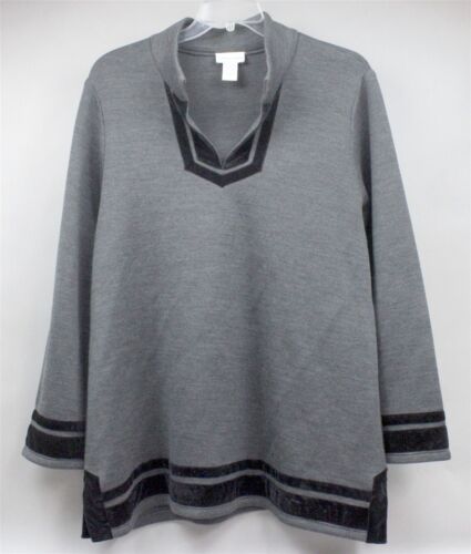 SOFT SURROUNDINGS Runway Tunic Sweater Plus Size 2X Gray Wool Black Velvet Trim - Picture 1 of 2