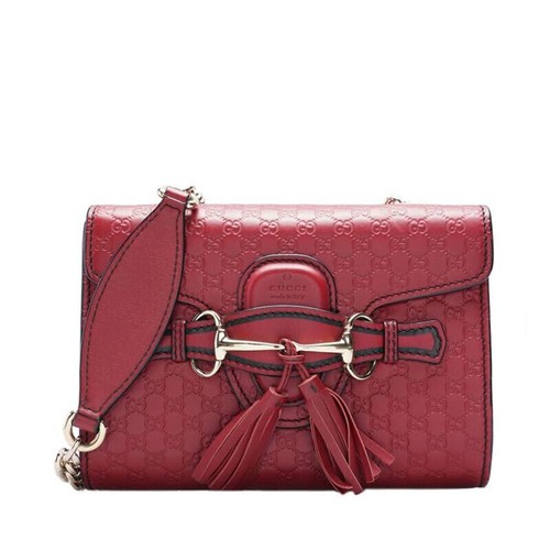 Gucci Red Calfskin Microssima Emily Women's Mini Crossbody Bag 449636