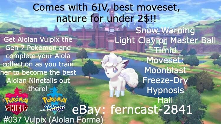 Shiny Alolan Ninetales / Pokemon Let's Go / 6IV Pokemon / Shiny Pokemon