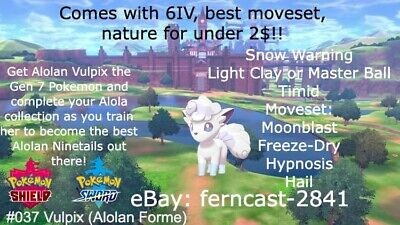 POKEMON SWORD and SHIELD ✨SHINY✨ Alolan Vulpix w/ Best IVs. Any held item