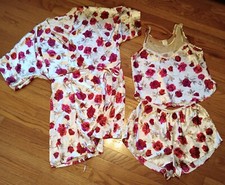 Vtg Gilligan OMalley Lingerie Sleep Set Shiny SATIN Cami Short Robe Measures M