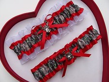  NEW Mossy Oak Camouflage Camo Red White Wedding Garter Prom Hunting Chick Deer 