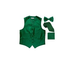 New Men's Tuxedo Vest Vertical Stripes Necktie, Bowtie Hankie Emerald Green