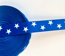 7/8" Blue White Star Grosgrain Ribbon  Cheer Craft Ribbon by the Yard