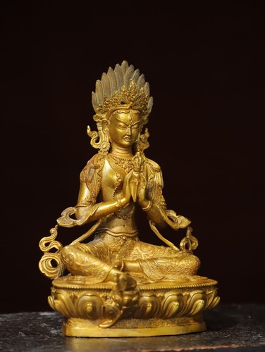 8.7" Antique Tibet Tibetan Buddhism temple Bronze gilt Vajrasattva Buddha statue - Picture 4 of 9