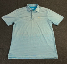 Straight Down Golf Polo Shirt Blue Yellow Striped Men's Size Large
