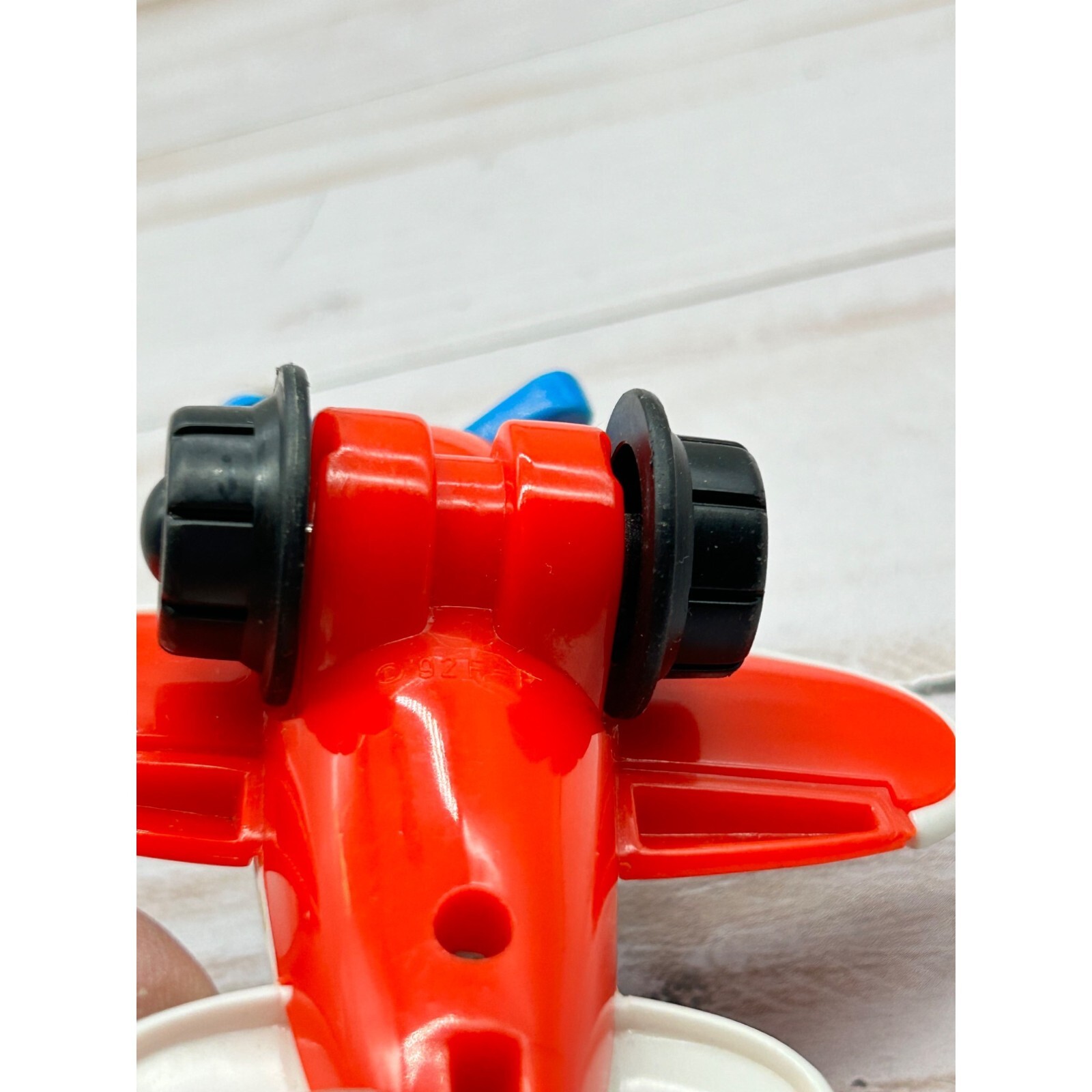 Vtg Fisher Price Toy Airplane Plane Blue White Red For Flip Track Road