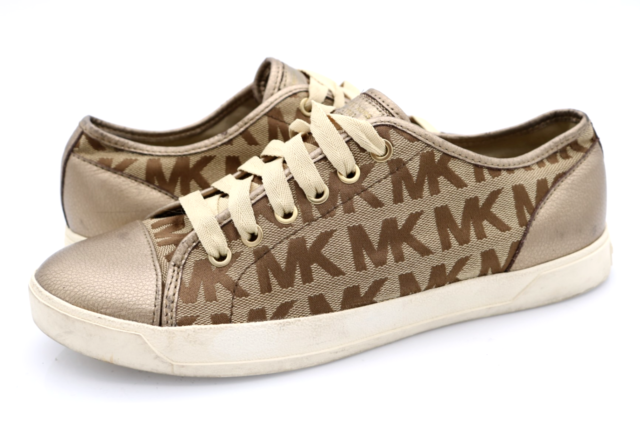 Michael Kors MK City Logo Brown Leather Lace Up Sneakers 