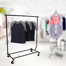 Clothing Rack Rolling Black Folding Single Bar Rail Salesman Garment Display