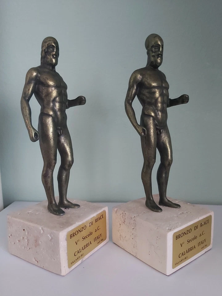 COPPIA STATUE SCULTURE BRONZI DI RIACE REGGIO CALABRIA BRONZO E MARMO ANTICA GRE - Immagine 2 di 4