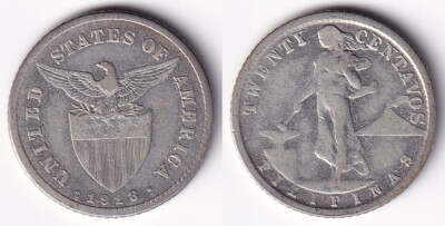 アメリカ領フィリピン 1905年 S 20Centavos 銀貨 アメリカ領フィリピン 1905年 S 20Centavos 銀貨 20 centavos