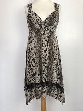 Cameo Rose Brown & Black Animal Print Asymmetric Strappy Dress Size UK 12